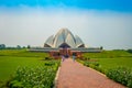 Delhi, India - September 27, 2017: Unidentified people walking and enjoying the beautiful Lotus Temple, located in New Royalty Free Stock Photo