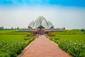 Delhi, India - September 27, 2017: Unidentified people walking and enjoying the beautiful Lotus Temple, located in New