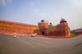 DELHI, INDIA - SEPTEMBER 25 2017: A wall of red fort or Lal Qila in Delhi in the evening sun located in Delhi India Royalty Free Stock Photo