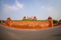 DELHI, INDIA - SEPTEMBER 25 2017: A wall of red fort or Lal Qila in Delhi in the evening sun located in Delhi India Royalty Free Stock Photo