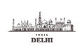 Delhi sketch skyline. Delhi, India hand drawn  illustration Royalty Free Stock Photo