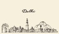 Delhi skyline vector illustration hand drawn