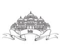 Delhi travel label. Indian Landmark symbol. Akshardham, Delhi,