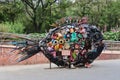 Delhi Zoological park, India - 13 April 2024, fish made out of recycled items