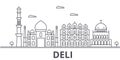 Deli architecture line skyline illustration. Linear vector cityscape with famous landmarks, city sights, design icons