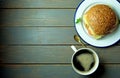 Deli sandwich with coffee and copy space Royalty Free Stock Photo