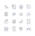 Deliberate and contemplate line icons collection. Ponder, Meditate, Reflect, Ruminate, Muse, Consider, Evaluate vector