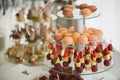 Delicacies, appetizers, wine, desserts at the Banquet. Buffet, catering service. On-site restaurant. Royalty Free Stock Photo