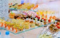 Delicacies and snacks in the buffet. Champagne. Seafood. A gala reception. Banquet. Royalty Free Stock Photo