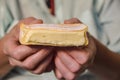 Delicacy soft brie camembert cheese with an orange crust Royalty Free Stock Photo