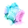 Delicate abstract hand drawn watercolor or alcohol ink background in blue, green and pink tones. Raster illustration.