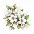 Delicate apple blossoms and bee artistic rendering capturing springtime beauty and nature\'s harmony Royalty Free Stock Photo