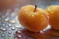 Delicate Apricot water drops. Generate Ai Royalty Free Stock Photo