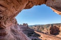 Delicate Arch framed by rocks in the morning, Arches National Park, USA