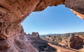 Delicate Arch framed by rocks in the morning, Arches National Park, USA