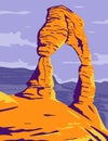 Delicate Arch Freestanding Natural Arch In Arches National Park Moab Grand County Utah WPA  Poster Art Color