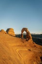 Delicate Arch at Golden hour sunset in Arches National Park in Utah, USA Royalty Free Stock Photo