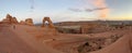 Delicate Arch, panoramic view at sunset in Arches National Park in Moab Royalty Free Stock Photo