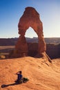 Delicate Arch sunset in Arches National Park Royalty Free Stock Photo