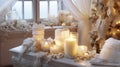 A delicate arrangement of satin ribbons, lace patterns, and soft textures, creating a romantic and luxurious ambiance . Generative