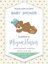 Delicate baby boy shower card with little teddy bear Royalty Free Stock Photo