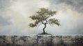 Delicate Balance: An Expansive Uhd Oil Painting Of A Tree On A Wall