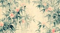 Watercolor Bamboo Blossom with Birds - Asian Art Style Royalty Free Stock Photo