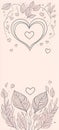 Delicate banner with pink hearts boho line drawing, creative digital illustration painting