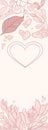 Delicate banner with pink hearts boho line drawing, digital illustration painting artwork