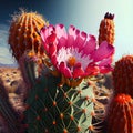 The delicate beauty of the harsh desert between cactus spines - Generate Artificial Intelligente - AI Royalty Free Stock Photo