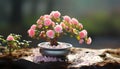 the delicate beauty of the tiniest pink bonsai rose plant