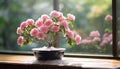 the delicate beauty of the tiniest pink bonsai rose plant