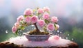 the delicate beauty of the tiniest pink bonsai rose plant