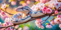 Delicate Beauty A White Ball Python Enchants a Spring Garden with Cherry Blossoms Royalty Free Stock Photo