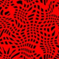 Delicate black chaotic square dots on red background seamless pattern. Soft abstract geometric pattern. Dots specks, flecks,