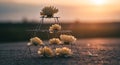 delicate blossoms arranged in a wire structure at twilight - generated using ai
