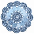 Delicate Blue Crochet Doily with Intricate Floral Pattern on a White Background Royalty Free Stock Photo
