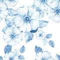 Delicate blue floral seamless pattern. Watercolor