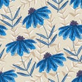 Delicate blue flowers on beige pattern Royalty Free Stock Photo