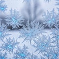 Delicate Blue Frost Crystals Pattern on Transparent Glass Royalty Free Stock Photo