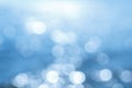 Delicate blue texture bokeh sea background. blurry blue bokeh glare on the water on a sunny day. rest and travel Royalty Free Stock Photo