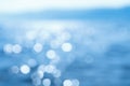 Delicate blue texture bokeh sea background. blurry blue bokeh glare on the water on a sunny day. rest and travel Royalty Free Stock Photo