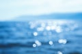 Delicate blue texture bokeh sea background. blurry blue bokeh glare on the water on a sunny day. rest and travel