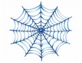 Delicate Blue Watercolor Spiderweb with Center Orb on White Background Royalty Free Stock Photo