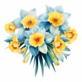 Delicate Blue And Yellow Daffodil Bouquet Illustration