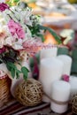 Delicate bouquet of flowers in a basket