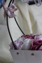 Delicate bouquet of roses in a basket Royalty Free Stock Photo