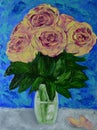 Delicate bouquet of roses. Roses. Bouquet of flowers. Photo of the painting. Painting. Flowers in a vase. Roses in a vase. Paintin