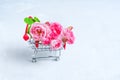 Delicate Bouquet of Roses in a Tiny Push Trolley