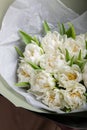 Delicate bouquet of white tulips